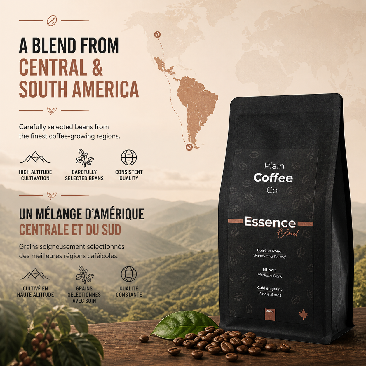 Essence Blend Whole Bean Coffee 300g Medium-Dark Roast – Central & South America Blend